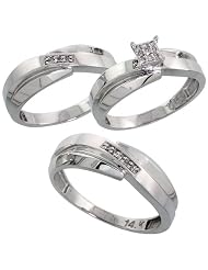14k White Gold 3-Piece Trio His (7mm) & Hers (6mm; 6mm) Wedding Ring Set, w/... by 