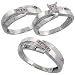 14k White Gold 3-Piece Trio His (7mm) & Hers (6mm; 6mm) Wedding Band Set, w/ 0.10 Carat Brilliant Cut Diamonds