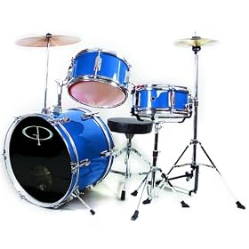 GP50 3-Piece Junior Children's Kids Starter Drum Set with Sticks - Metallic Royal Blue by
