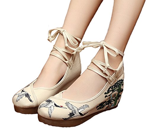 AvaCostume Womens Embroidery Rubber Sole Strappy Wedges Girls Party Shoes