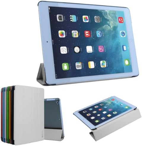 BeanTec iPad Air Case for iPad 5 5th Generation Tablet + Free Screen Protector + Cleaning Cloth - Ultra Slim Lightweight Premium Leather Smart Shell with Hard Backcase - Newest Fashion Design with Needle Line Style Leather Case - With Smart Cover Auto Wake/Sleep (White)