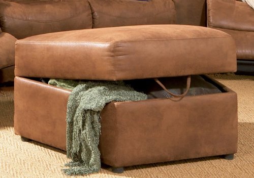 Storage Ottoman in Rust Brown Microfiber