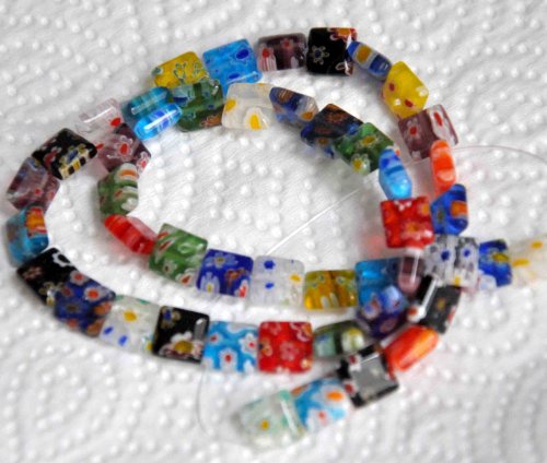 48pcs Square Millefiori Multi-Design Lampwork Glass Beads 8mmx8mm