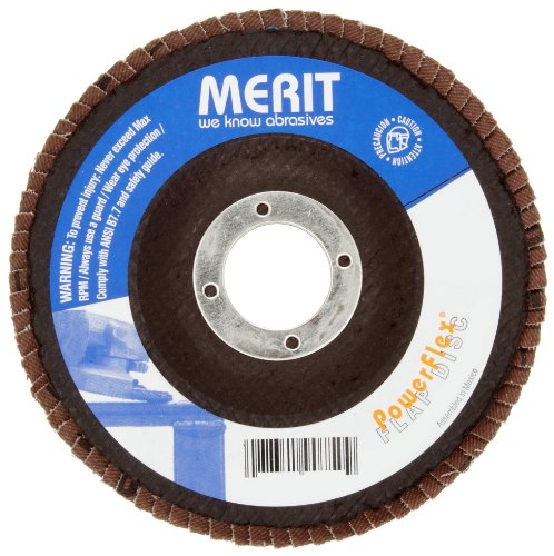 Merit Powerflex Abrasive Flap Disc, Type 27, Fiberglass Plate, Zirconia Alumina, 7/8 Arbor, 4-1/2 Diameter, Grit 120 (Pack of 10)