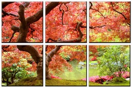 Spring forest print on canvas, forest wall art, framed and ready to hang, tree leaves design on canvas, forest painting, tree paintings on canvas, 6 panel canvas print