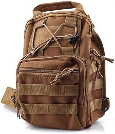 Cisno Tactical Adjustable Molle Military Chest Pouch Bag Shoulder Bag Utility Hiking Camping Travel Sport Bag (Tan)