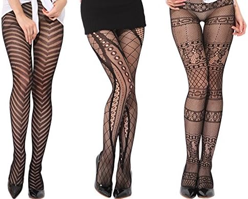 H Secret Women's Seamless Sheer Patterned Fishnet Pantyhose Tights (Pack of 3)(01)
