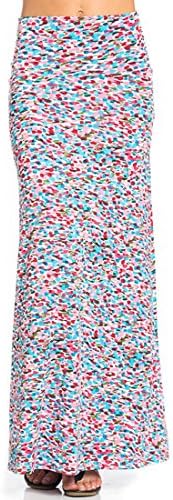 NioBe Various Printed Full Length Banded Waist Foldover Maxi Skirt (Large, Pink/Blue Watercolor Impression)