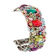 Multi Colored Painted Flower and Crystal Cuff Bangle Bracelet