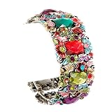 Multi Colored Painted Flower and Crystal Cuff Bangle Bracelet