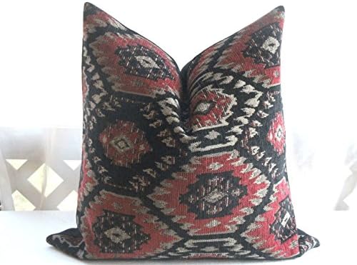 Large Kilim Style Red and Black Throw Pillow Cover - Handmade Upholstery Pillow Covers - Custom Southwestern Cushion Pillow Cover - Mountain Pillows