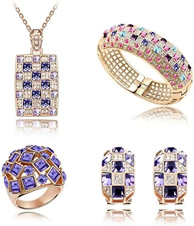 Selflove Women's Fashion Colorful Rainbow Crystal Necklace & Earrings Jewelry Set