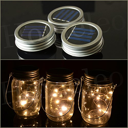 Homeleo 3 pack solar mason jar lid insert, warm white led fairy m…