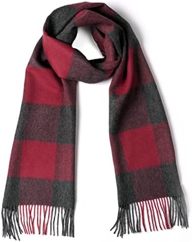 100% Pure Baby Alpaca Buffalo Plaid Scarf for Men and Women (Red/Grey)