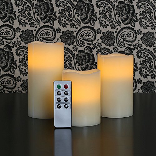 3 Pack of Ivory Flameless Pillar Candles with Remote and Timer