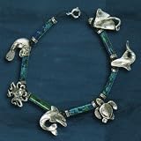 Antique Brass & Green Bead Bracelet.