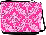 IMAGE OF Hot Pink Color Damask Design Messenger Bag - Book Bag - School Bag - Reporter Bag ***with matching Neoprene Pencil Case*** -School Bag - Reporter Bag - Unisex - Ideal Gift for all occassions!