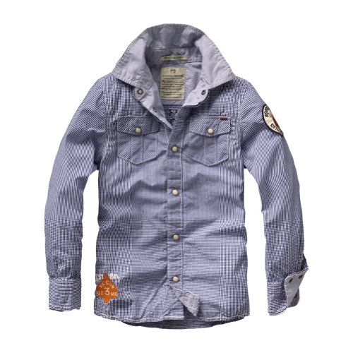 Scotch & Soda Kids - Boys Blue Mini Check Worked Out Fake Double Shirt