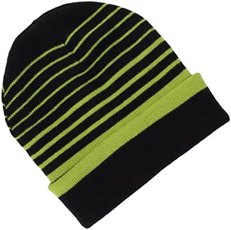 Winter Black/Green Mens Hat Reversible Knit