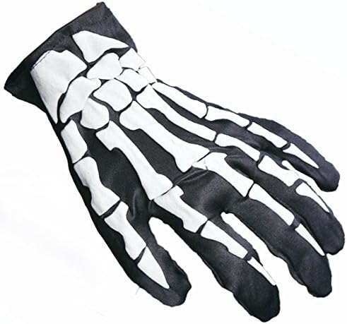 Halloween Prop Skull Gloves Black with White