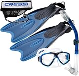 Cressi Palau Long Fins - Focus Mask - Dry Snorkel - Snorkeling Gear Package - BL-ML