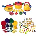 Learning Resources 10 Piece Cooking Set and Pretend and Play Dish Set Service for Four Plus Frenzy 52 Piece Food Set