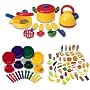 Learning Resources 10 Piece Cooking Set and Pretend and Play Dish Set Service for Four Plus Frenzy 52 Piece Food Set