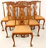 Vintage Chippendale Style Carved Set 6 Chairs Claw Feet