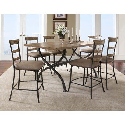 Charleston 7 Piece Rectangle Counter Height Dining Table Set with Ladder Back Stools in Distressed Desert Tan