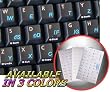 ALBANIAN KEYBOARD STICKERS WITH BLUE LETTERING ON TRANSPARENT BACKGROUND