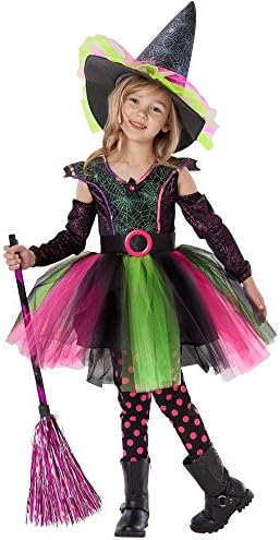 Teetot Princess Factory Girl's Cute Witch Costume with Flying Broom and Hat, 3/4
