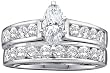 Stunning 2pc. 14k. White Gold Marquee and Round Diamond Bridal Set 1.00 Ctw " Size 7 "