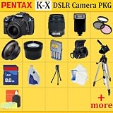 Pentax K-x Digital SLR Camera Kit (Blue), with 18-55mm Da Lens + Huge Accessories Package Including Wide Angle Macro Lens + 2x Telephoto + 3 Pc Filter KIT + 8gb Sdhc Memory Card + Aa Batteries with Charger + Carrying Case + Tripod & Much More!!