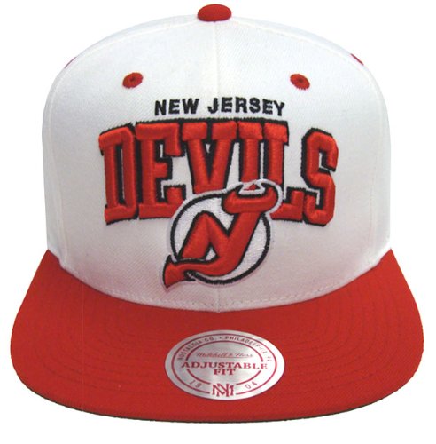 New Jersey Devils Retro Hat Cap Block Mitchell & Ness Snapback White Red