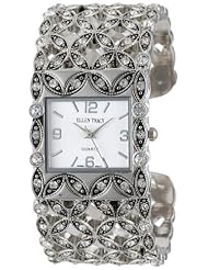 Ellen Tracy Womens ET5032SL Bangle Square Case Filligree With Stones Watch