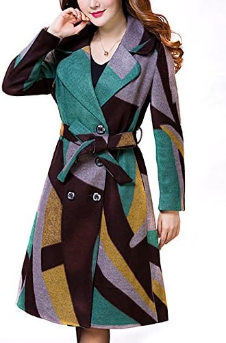 Miss Cookies Women's Irregular Color Splicing Trench Coat Plus Size Double-breasted Wool Trench Coat (3XL)