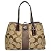 Coach 17424KM Signature Khaki/Mahogany Stripe Framed Carryall Tote/Handbag 17424