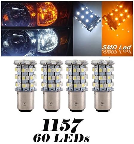 Trisense 60-SMD 3528 White/Amber Dual Color Switchback 1157 7528 2357 BAY15D DRL LED Light Bulbs for Car Front Turn Signal Parking Light (Pack of 4)