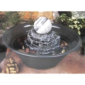 Tabletop Fountain with Spinning Marble Feature and Black Plastic Bowl and Flow Control