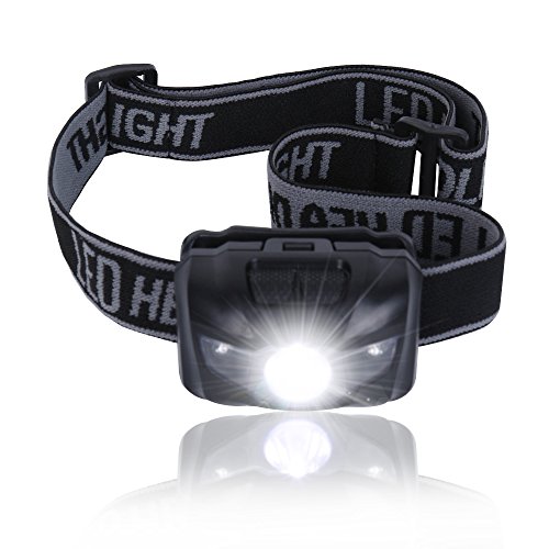 Noza Tec Led Headlamp Flashlight, CREE XPE with 2 Red LED, Powered by Batteries, Waterproof Headlight for Reading Outdoor Running Camping Backpacking Fishing Hunting Climbing Walking Jogging (Black)