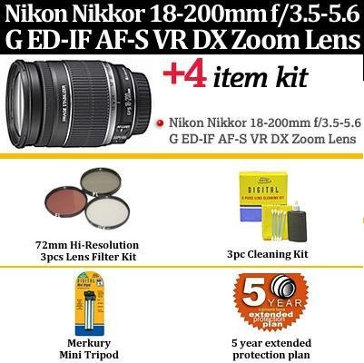 Nikon Nikkor 18-200mm f/3.5-5.6 G ED-IF AF-S VR DX Zoom Lens - f/3.5 to 5.6 Lens Package For Nikon D40, D40x, D60, D3000, D5000, D50, D70, D70s, D80, D90, D100, D200, D300, D300s WIth 3 Piece Filter Kit + 6 Year Warranty + Extras + Free shipping Nikon Nikkor 18-200mm f/3.5-5.6 G ED-IF AF-S VR DX Zoom Lens - f/3.5 to 5.6 Lens Package For Nikon D40, D40x, D60, D3000, D5000, D50, D70, D70s, D80, D90, D100, D200, D300, D300s WIth 3 Piece Filter Kit + 6 Year Warranty + Extras + Free shipping