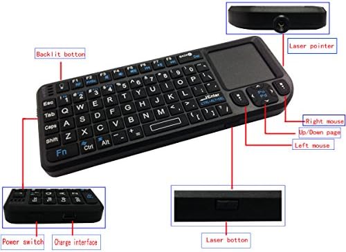 Mini Wireless Keyboard 2.4Ghz RF with Backlight, Laser Pointer OSK-01BK-LSR