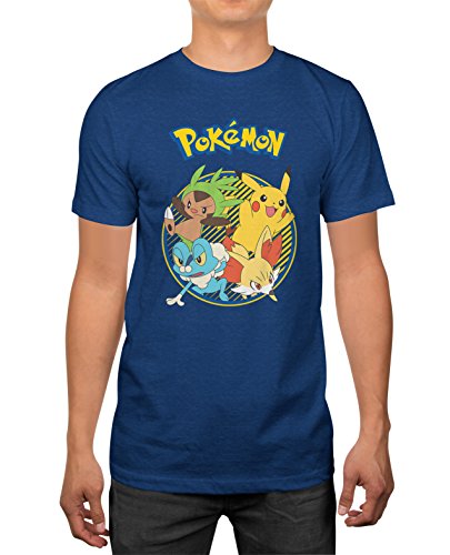 Pokemon Pikachu and Crew Mens Heather Blue T-shirt