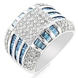 10K White Gold 2.00 Carat White and Treated Blue Diamond Ring - Size 7