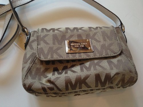 Michael Kors Jet Set Beige Mk Logo Jacquard Crossbody Bag