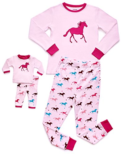 Leveret Girls Matching Doll & Kid Horse 2 Piece Pajama 100% Cotton (2-10 Years)