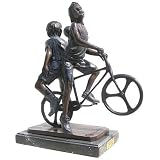 2 Children on Bike Bronze Statue on Marble Base