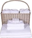 TUNBRIDGE DE LUXE Luxury 100% cotton Towel Gift Set for Two with bath sheets, hand towels and face cloths packed in a willow bottle carrier / magazine rack