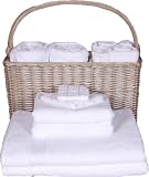 TUNBRIDGE DE LUXE Luxury 100% cotton Towel Gift Set for Two with bath sheets, hand towels and face cloths packed in a willow bottle carrier / magazine rack
