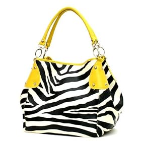 XL Yellow Zebra Designer Inspired Animal Print Handbag Purse Bag Tote
